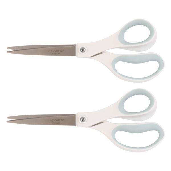 154093 1007 Titanium SoftGrip Fashion Scissors 8in 2pk White Ice Blue O HR