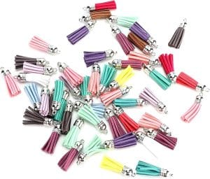 60 borlas de colores variados con soporte de metal plateado 1