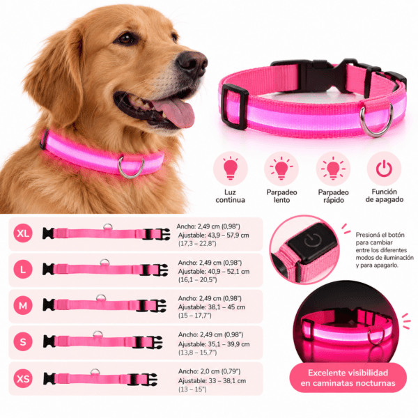 Collar LED rosa para perros